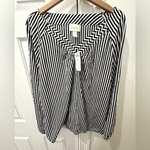 Chicos Boho Stripe Popover Top 3/4 Sleeve Black White Blouse Size 3 XL 570170381